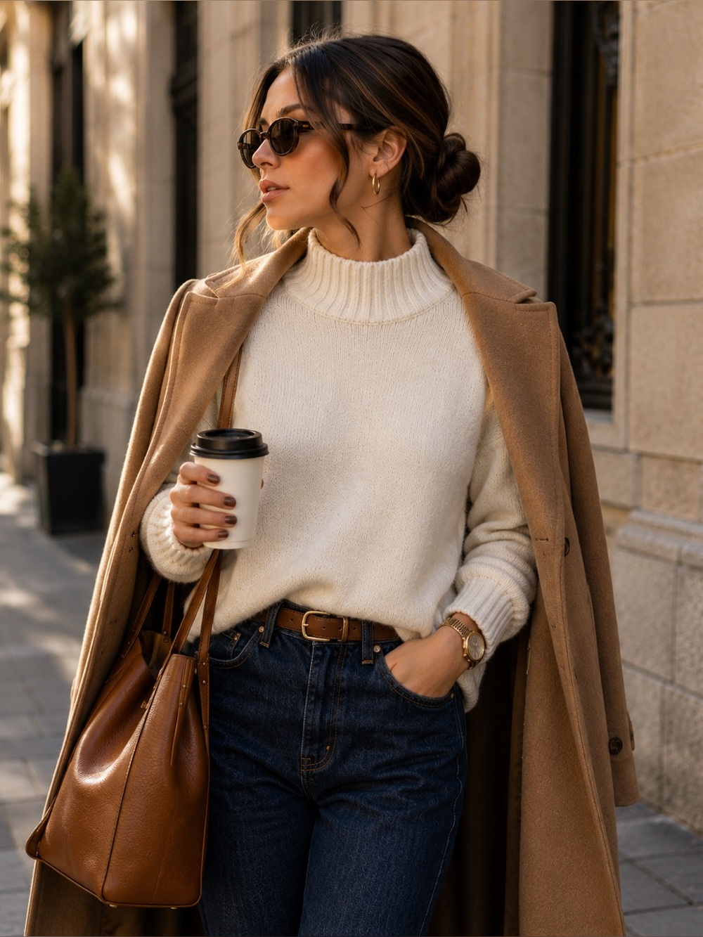 Cream Mock Neck Sweater Cozy Knit Pullover Medium